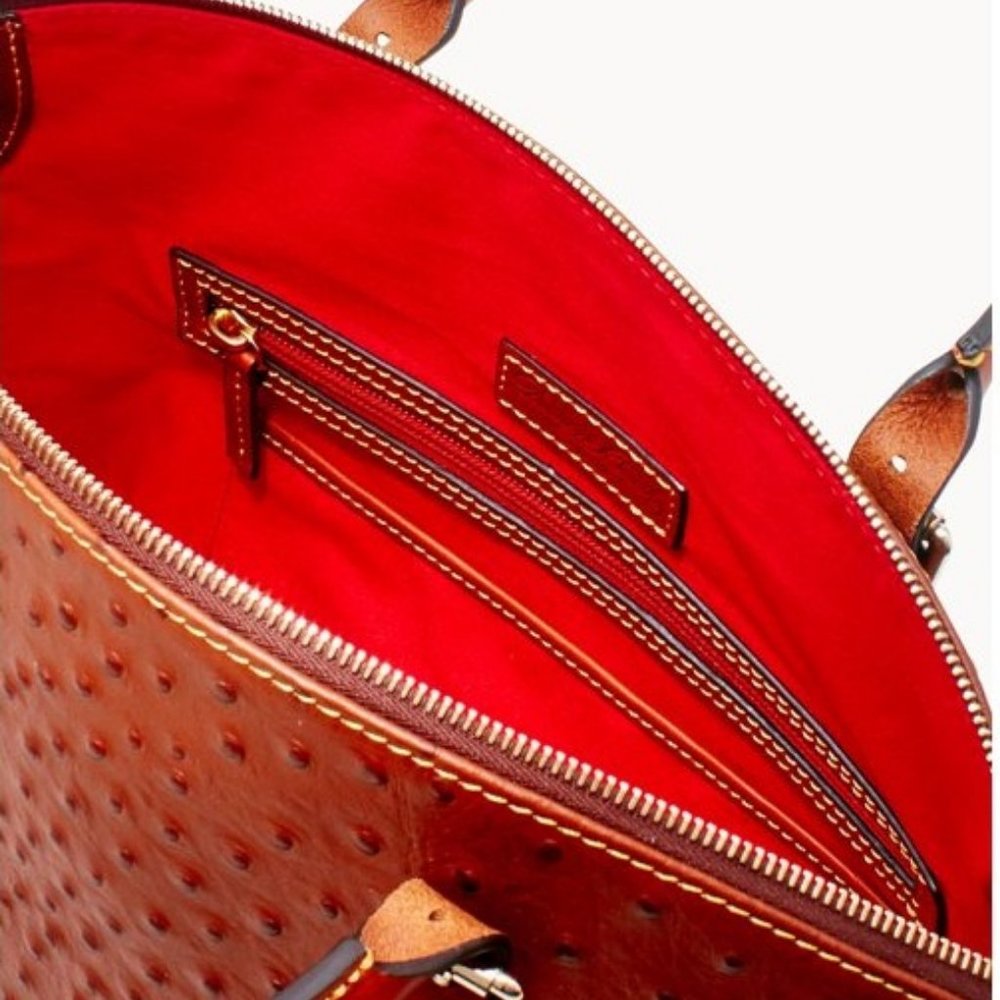 Dooney & Bourke Cognac Ostrich Lg Domed Satchel & Lg Foldover Wallet Bundle NWT - Picture 6 of 8